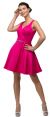 V-Neck Fit & Flare Short Homecoming Party Dress in Fuchsia